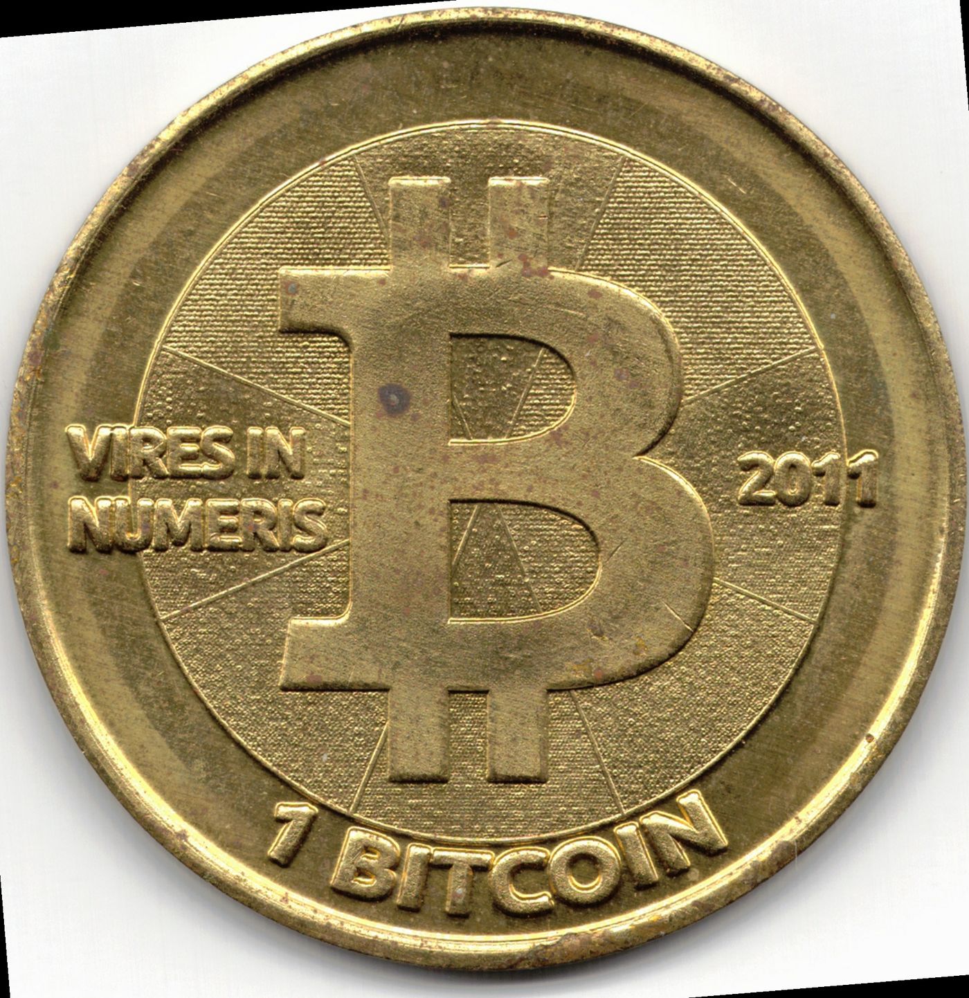 金属でできた、ビットコインの記念コイン